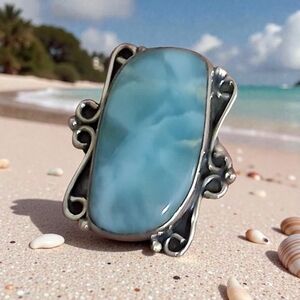 BLUE LARIMAR RING 925 STERLING SILVER SIZE 7 1/4